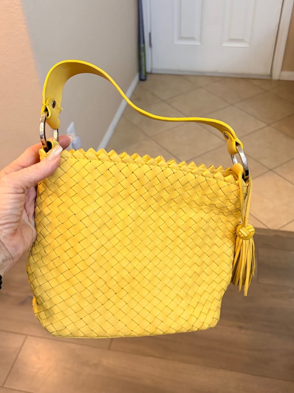 Diane Gail Yellow Woven Leather Crossbody Shoulder Bag